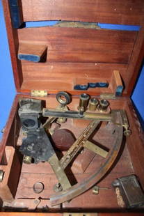 Historic 1852 Captain's Presentation Sextant for Saving Ship: Historic / Documented Description of a Captain's Heroic Saving the Crew of Another Schooner in 1852 Cased Captain's Presentation Sextant Marine Nautical Tool - inscription plate found on the lid of