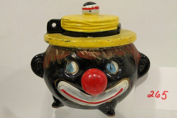 Black Americana Thames Redware Black Clown Bank: Black Americana Thames Redware Black Clown Bank, 6” high