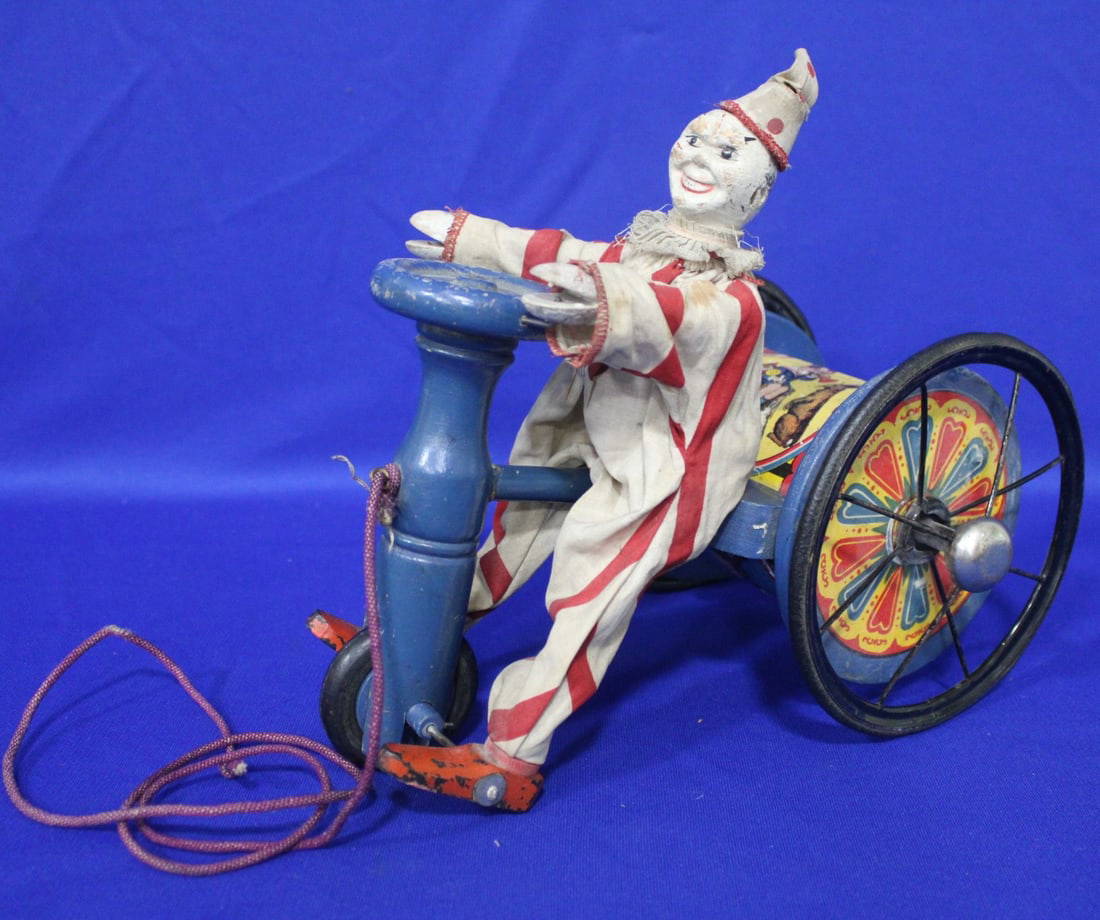 1917 Rare Schoenhut Clown Riding Tricycle Toy Auction