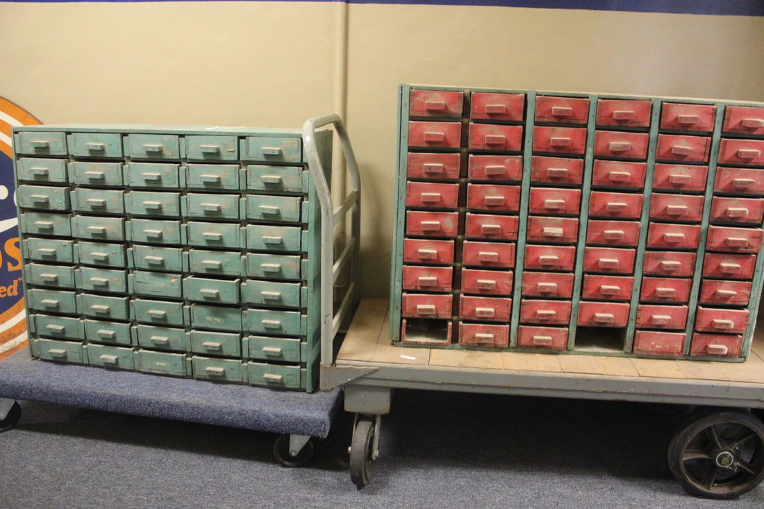 Green & Red Painted Seed Box w/ 99 Drawers (1 of 3)