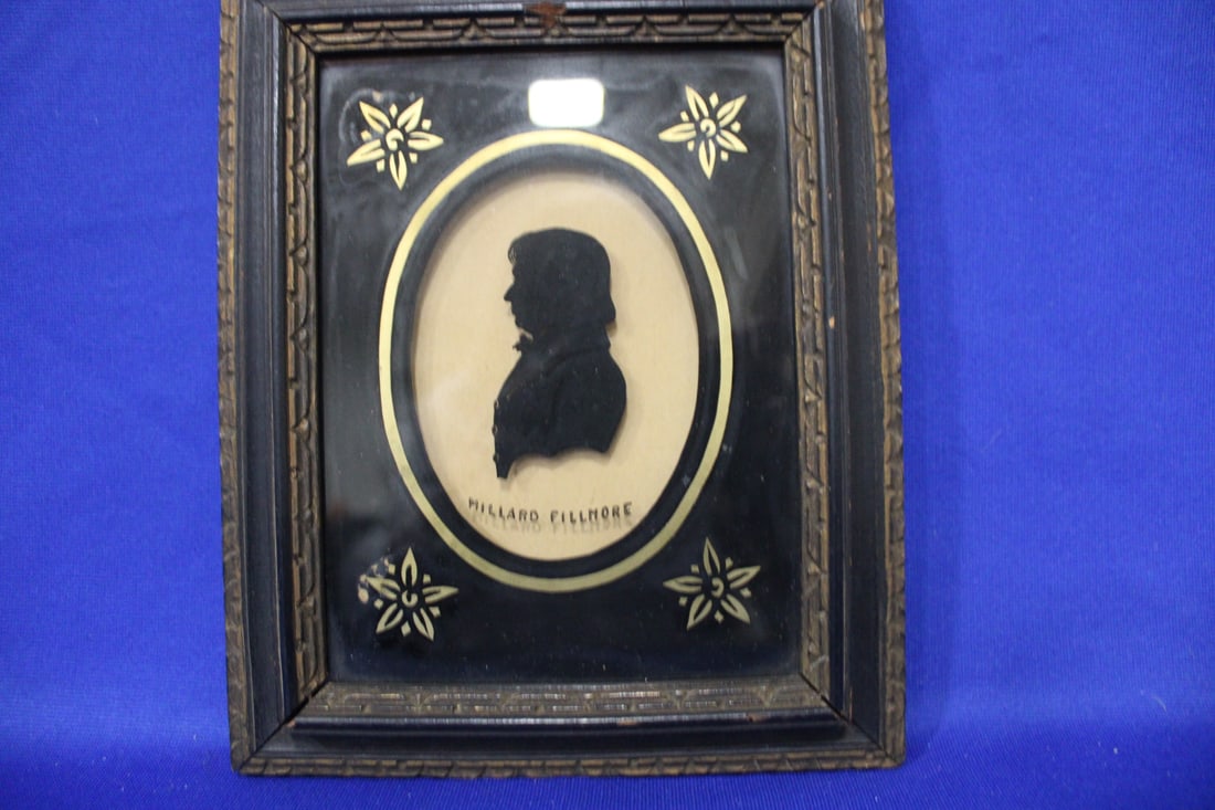 Millard Fillmore Silhouette 1800-1874 US President: Sewing Items Unusual Sock Darner, Sterling Thimble, Bodkin & Case