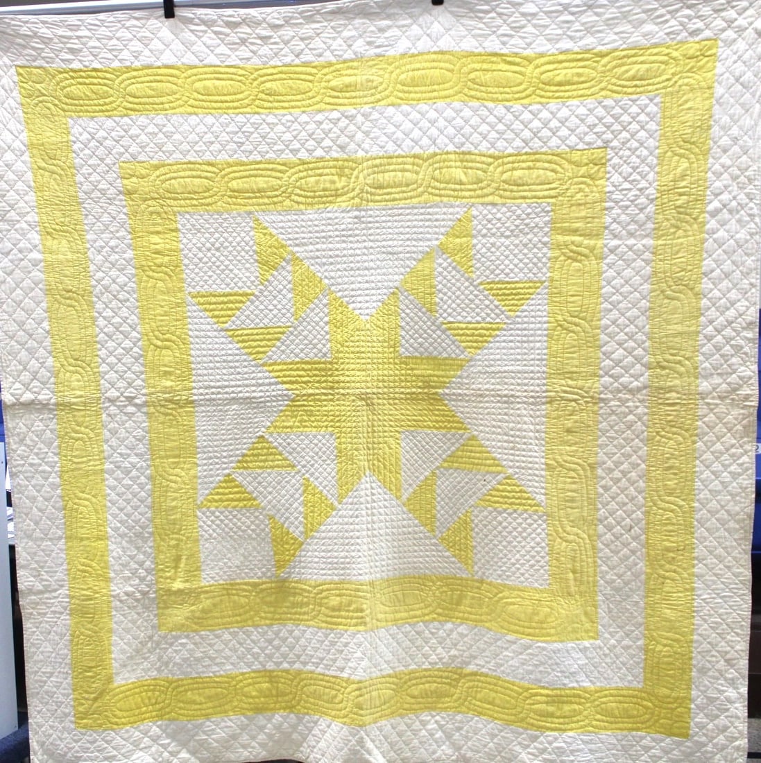 Early 1900 White & Yellow Triangles in Cross Quilt (1 of 7)