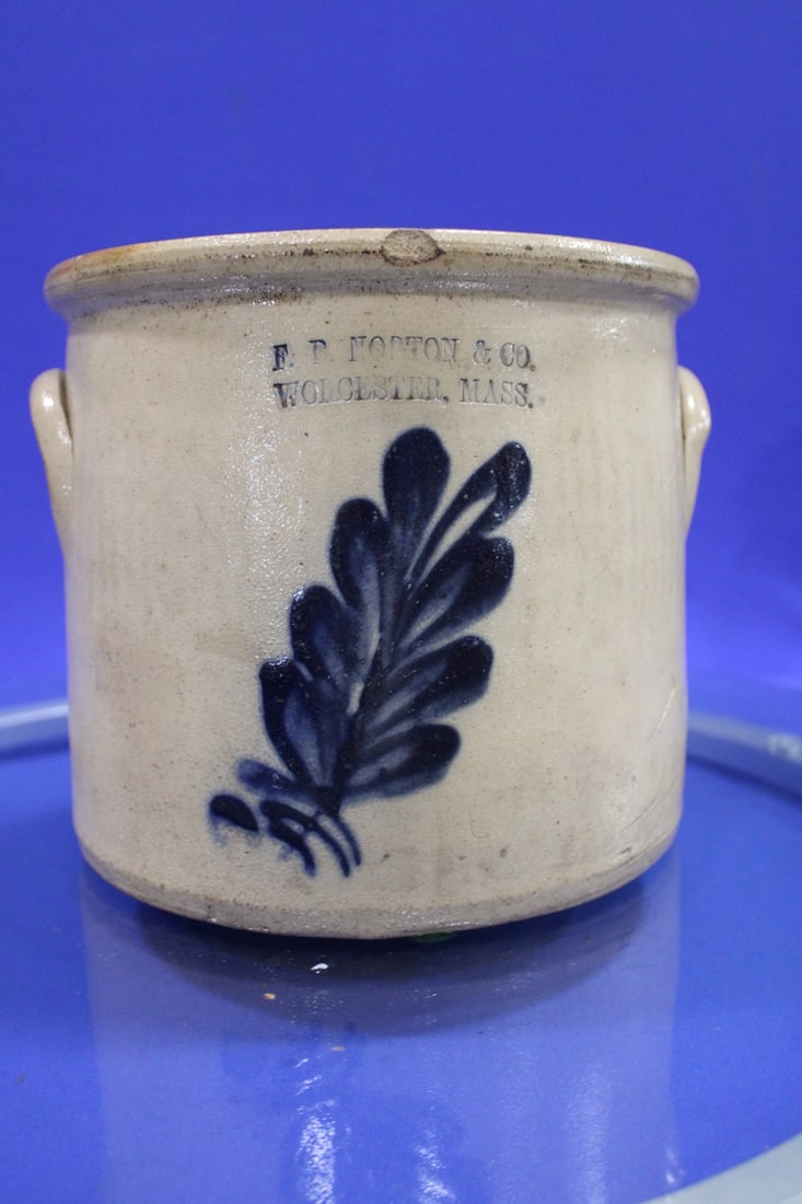 1850-80 F B Norton Stoneware Crock w/ Cobalt (1 of 5)