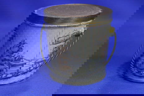 Tin Candy Container Pail Three Little Pigs: Antique Lithographed Tin Candy Container Pail Three Little Pigs Nursery Rhyme - by Canco, original lid, 3" H, plus bail handle. No issues.