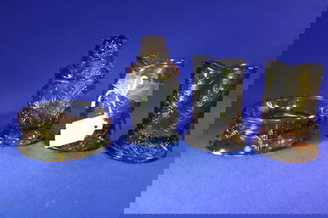 19th C Child's Glass Amber Table Set Menagerie: Child's Glass Partial Table Set Menagerie, Amber - Bryce, Higbee and Company, of Pittsburgh, Pennsylvania. This is the more of a huge child's pattern glass collection selling throughout this auction.