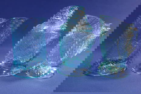 19th C Child's 3-Piece Blue Table Set Menagerie: 19th C Child's 3-Piece Table Set Menagerie, Blue - Bryce, Higbee and Company, of Pittsburgh, Pennsylvania. This is the more of a huge child's pattern glass collection selling throughout this auction.