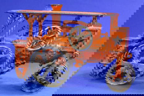 Hubley Huber Toy Steam Roller Tractor: Hubley Huber Toy Steam Roller Tractor - cast iron w/ original paint, 7 3/4" W x 5" H. Lacking stand-up driver and chains.