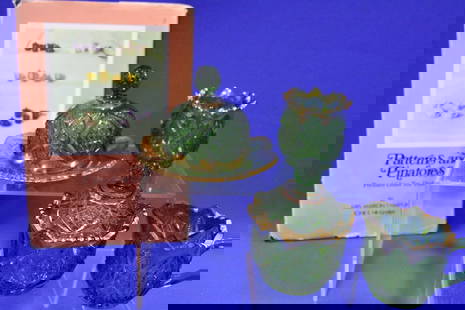 Rare 1897 Pennsylvania Balder No 15048 Table Set: 1897 Green & Gold Pennsylvania Balder No. 15048 Pattern Table Set - distributed by Butler Bros and manufactured by The United States Glass Co, green color listed as rare especially with gold trim /