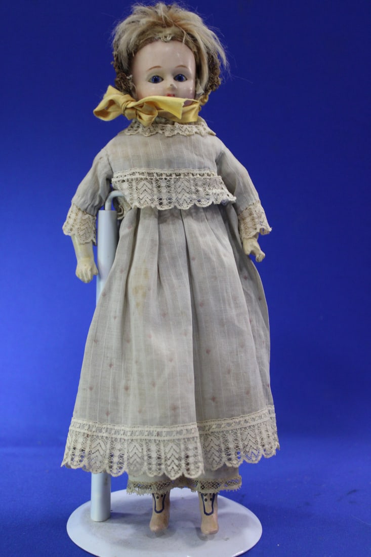 19th C Wax Head Doll in Original Victorian Costume (1 of 2)