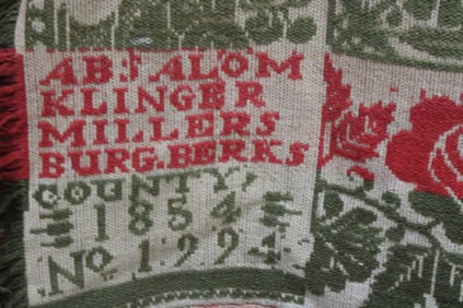 1854 Berks PA Cty Coverlet Green, Ecru & Red