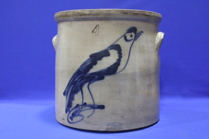 4 Gallon Stoneware Crock w/ Large Cobalt Bird