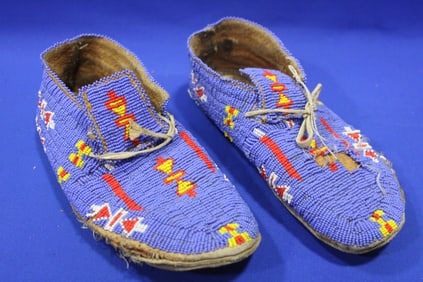 19th C Blue Beaded Moccasins