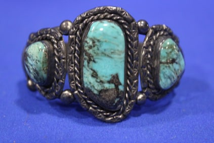 1930s Silver & Turquoise Bracelet Bracelet