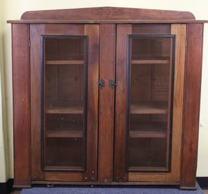 19th C Red-Stained Pie Safe w/ Screened Doors