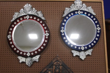 Floral Etched Venetian Glass Round Mirrors