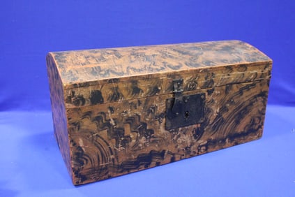 19th C Small Sponge Painted Wooden Trunk