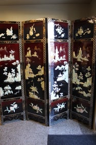 Mother of Pearl Decorated Oriental Folding Screen