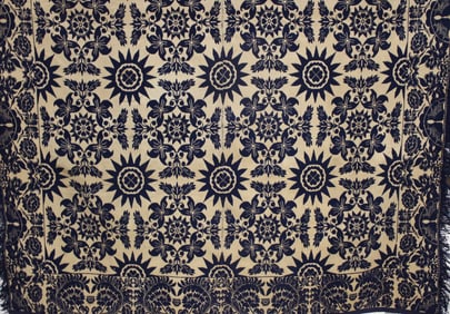 Navy and Ecru Coverlet w/ All Over Florals