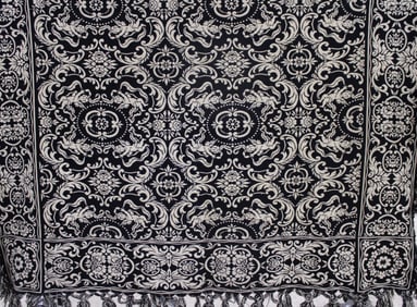 Rare Extra Lg Quilt Navy White w/ Cherubs / Putti