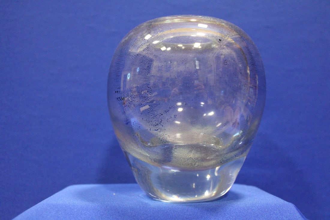 1992 Labino Art Glass Paperweight Vase: 6" H. Dates and exact sizes may not be accurate as some etched wording illegible.