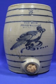 3-Gallon Stoneware Water Cooler w/ Cobalt Bird