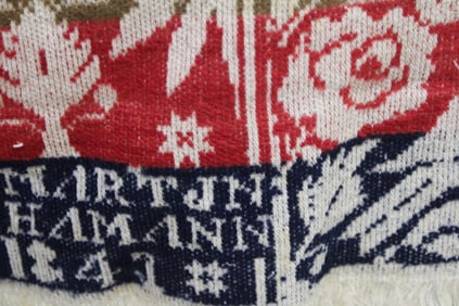 1847 Red, Navy & White Coverlet Signed