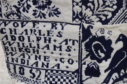 1852 Wayne County Indiana Blue / White Coverlet