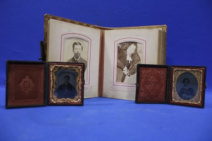 19th C Tintypes & Cabinet Card Images W/ Album