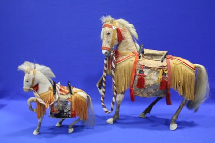 Pair Ornately Dressed Horses Labeled Japan
