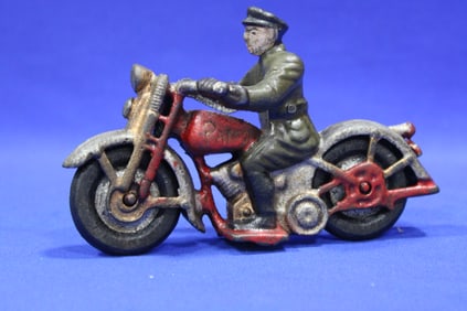 Cast Iron Hubley Patrol Motorcycle.