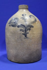 2 Gallon Stoneware Jug w/ Cobalt Flower