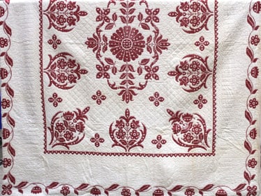 Red & White Cross Stich Flowers w/ Leaf Boarder - Updated