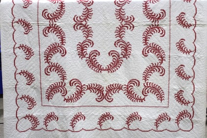 Red on White Cross-stitch Leaf Pattern