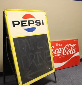 Coke Sign & Pepsi Sidewalk Sign w/ Chalkboards