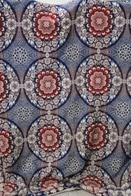 Red, Navy, Ecru Coverlet w/ Floral Border