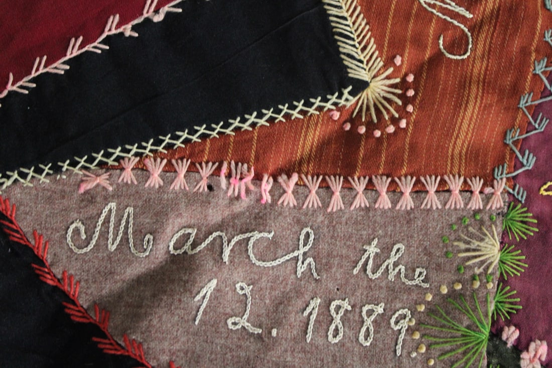 Signed and Dated 1889 Crazy Quilt (1 of 12)