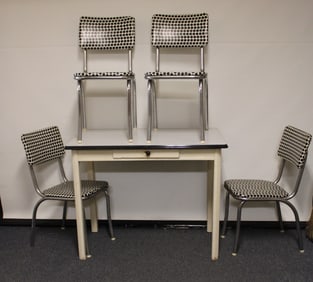 1950s Chrome & Porcelain Table & 4 Chairs
