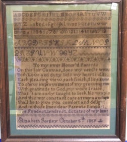 1859 Girl Sampler Professing Love to Parents