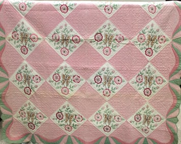 Pink & Green Butterfly Embroidered Quilt