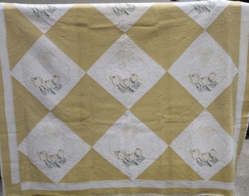 Yellow & White Embroidered Quilt Tulip Border