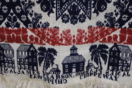 1820-40 Red Ecru & Navy James Pearson Coverlet