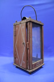 Red Paint Decorated Wooden Candle Lantern