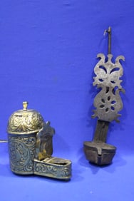 18-19th C 2-Piece Crusie Lamp & Other