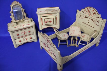 Child's Doll Size Painted Cottage Bedroom Set