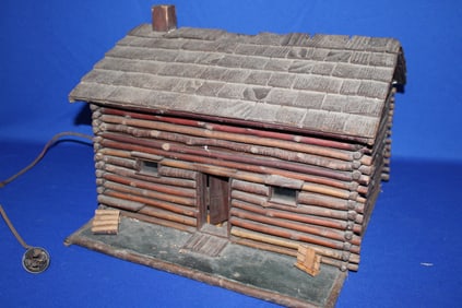 1920-30 Lighted Folk Art Log Cabin Model