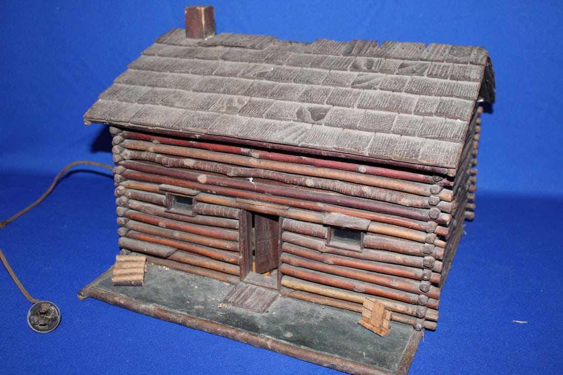 1920-30 Lighted Folk Art Log Cabin Model (1 of 4)