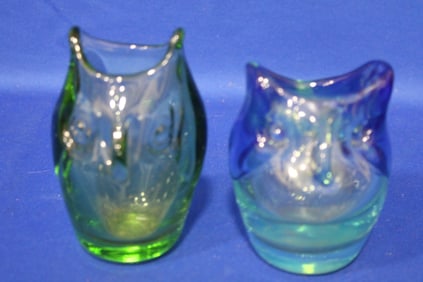 Blown Art Glass Owls Dominic Labino 1967 & 1975