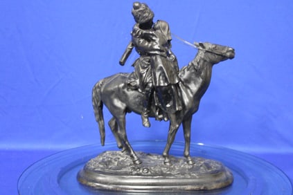 Man & Woman Riding Horse Statue