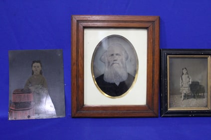 Large Tinted Tintype Images of Man & Young Girls