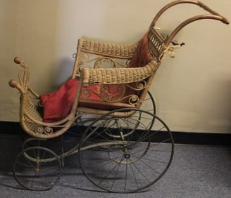 19th C Victorian Wicker Stroller / Buggy / Pram